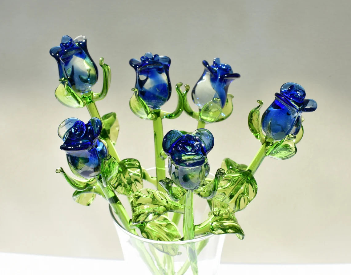 Blue Rose Glass Flower