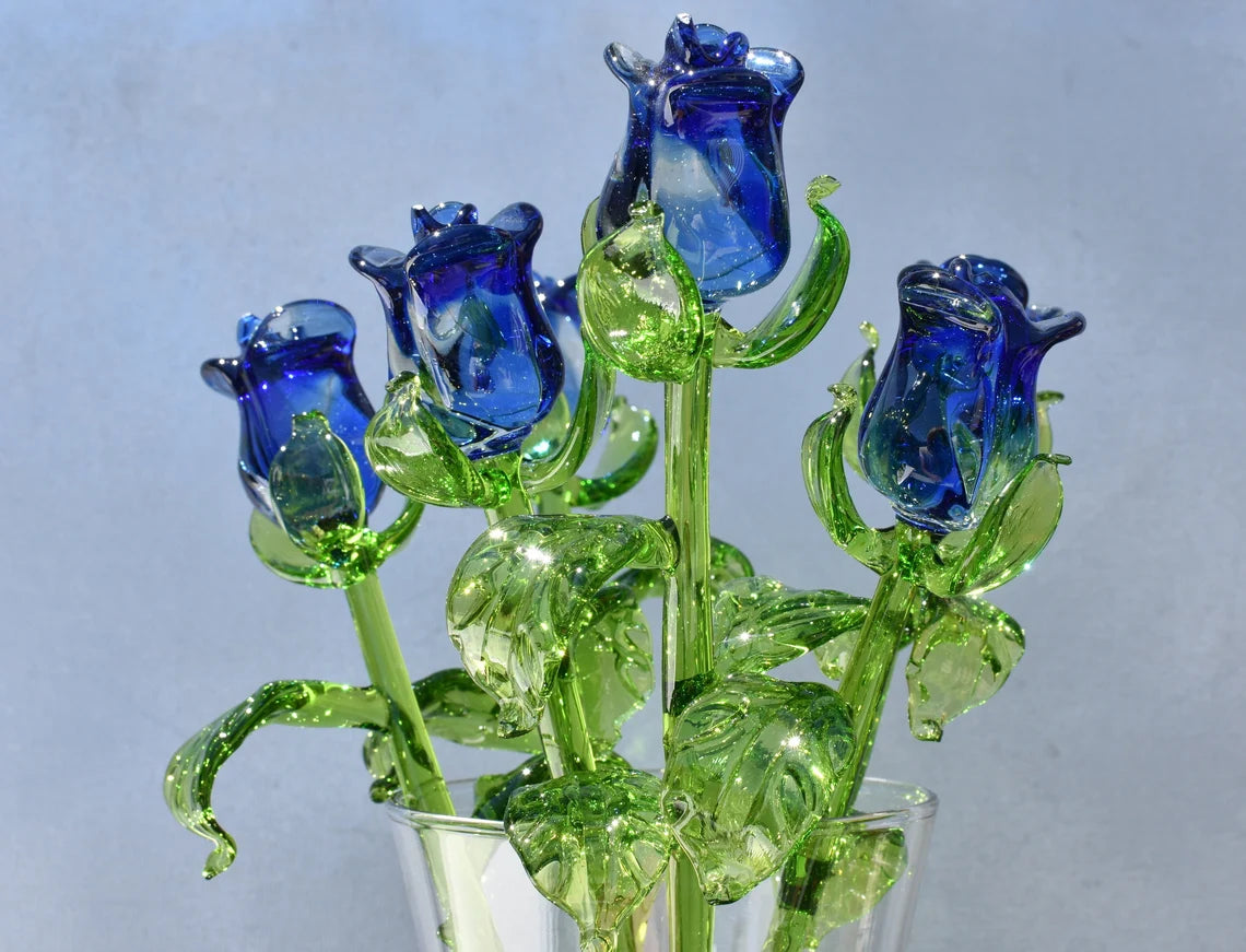 Blue Rose Glass Flower