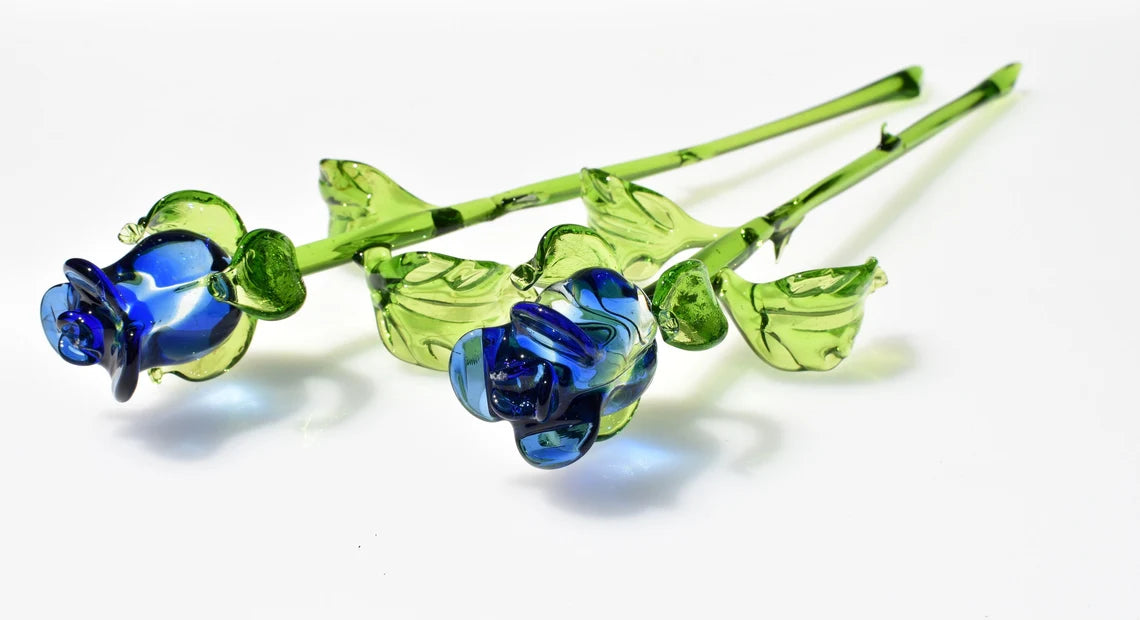 Blue Rose Glass Flower