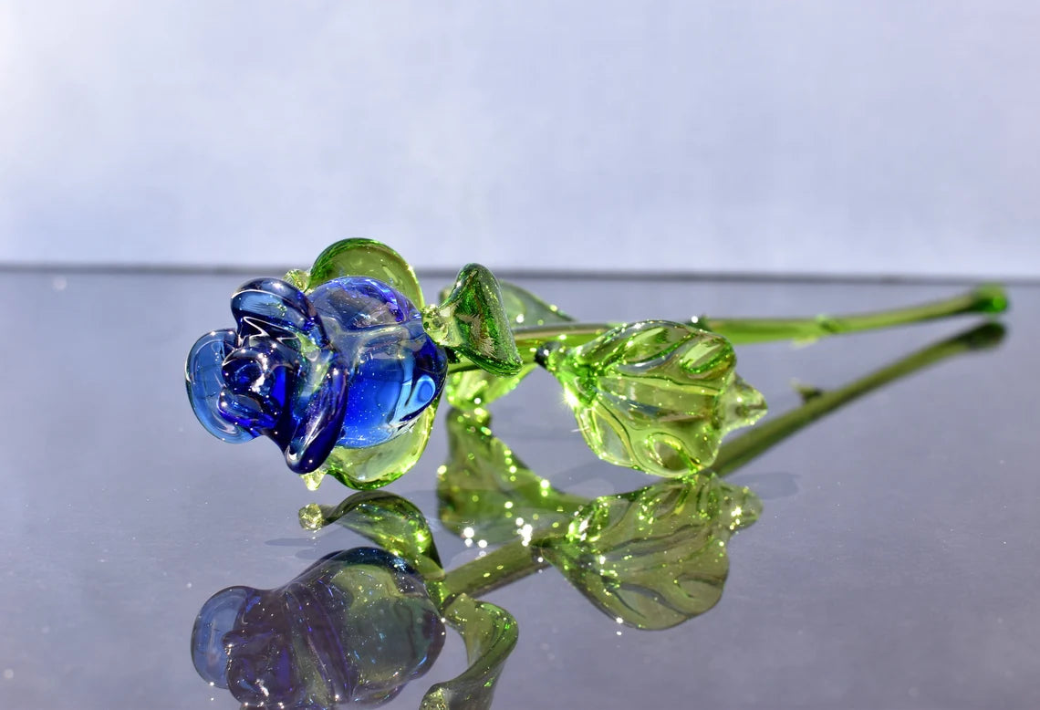 Blue Rose Glass Flower