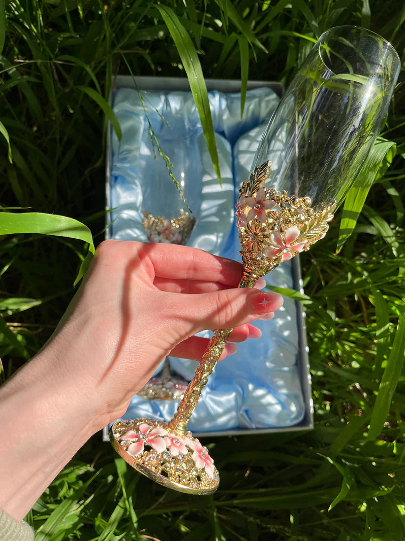 Gold Engraved Champagne Flute (Set of Two)
