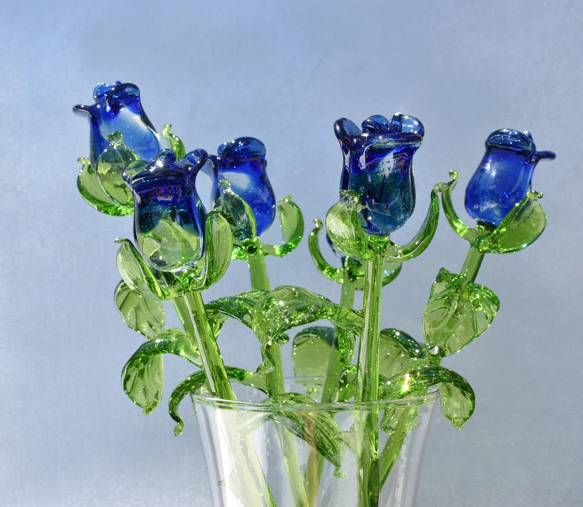 Blue Rose Glass Flower