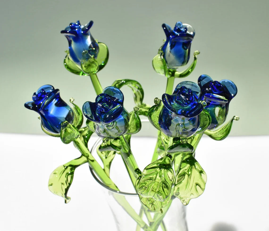 Blue Rose Glass Flower
