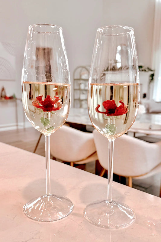 Red Rose Champagne Flute