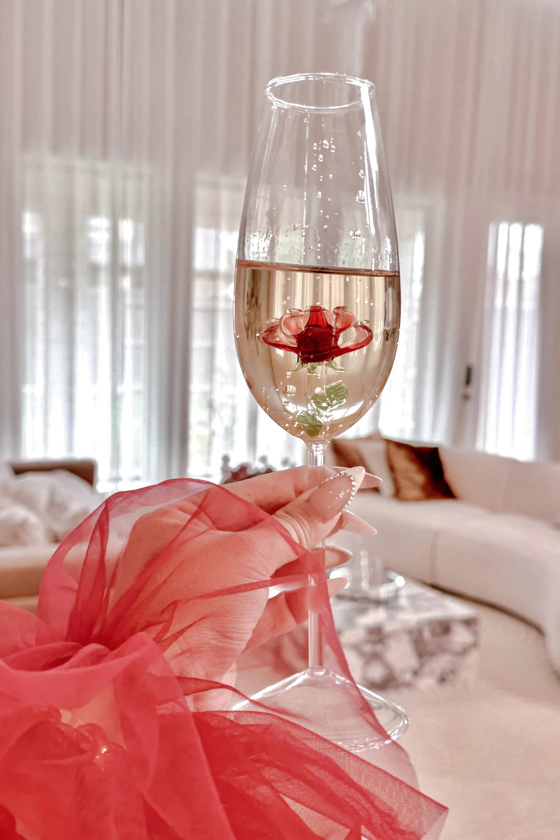 Red Rose Champagne Flute